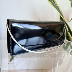 GUCCI authentic vintage patent leather clutch black silver removable handle